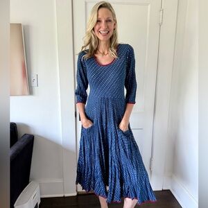 Classic Navy Polka Dot Midi Dress